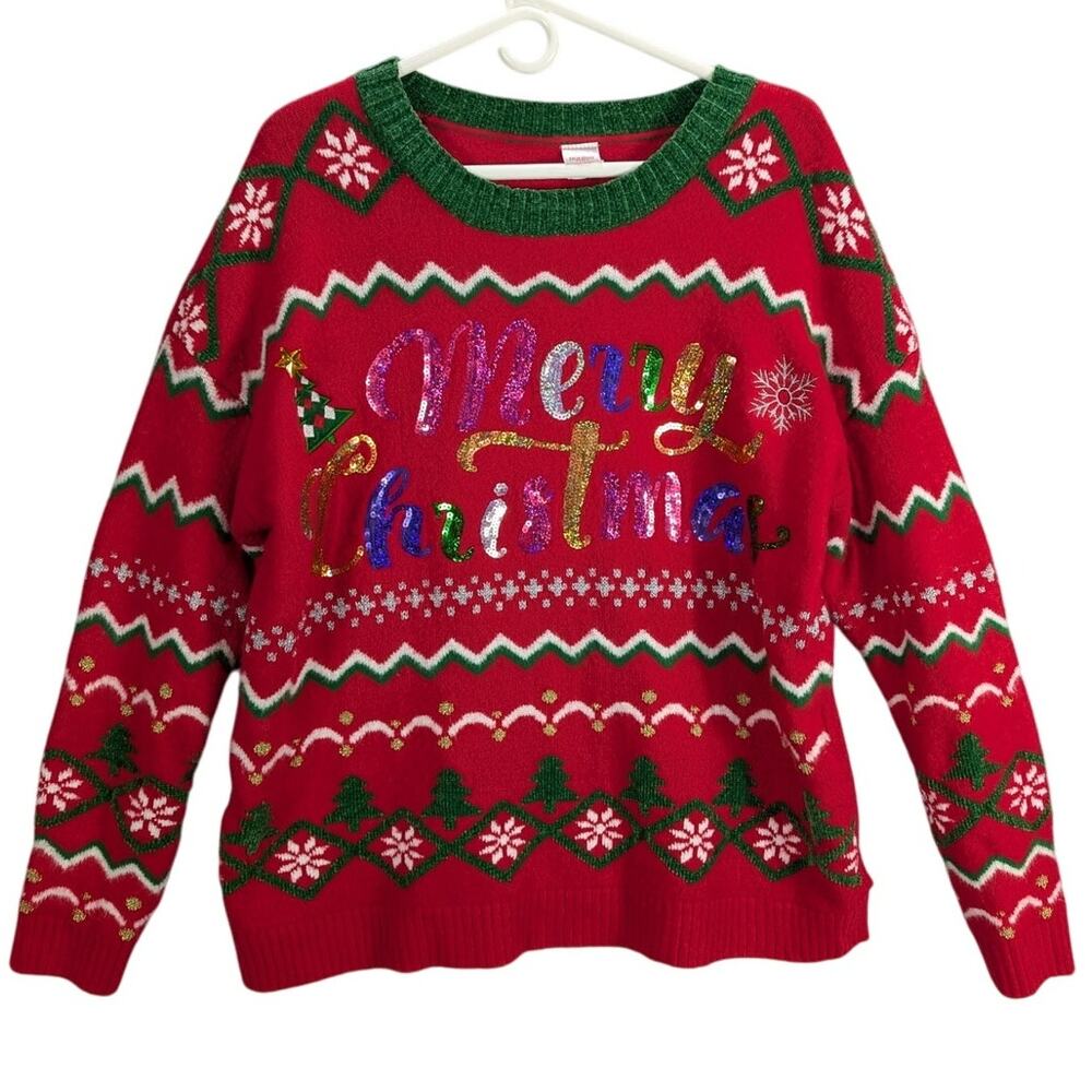 Ugly Christmas sweater Womens Extra Large Red Green Trees Holiday Party Novelty
